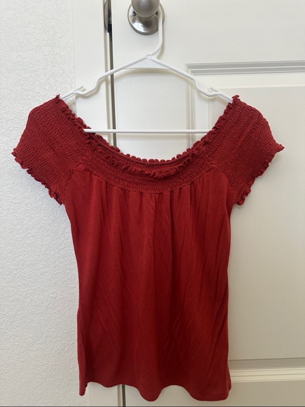 Women’s Off-Shoulder Smocked Red Top